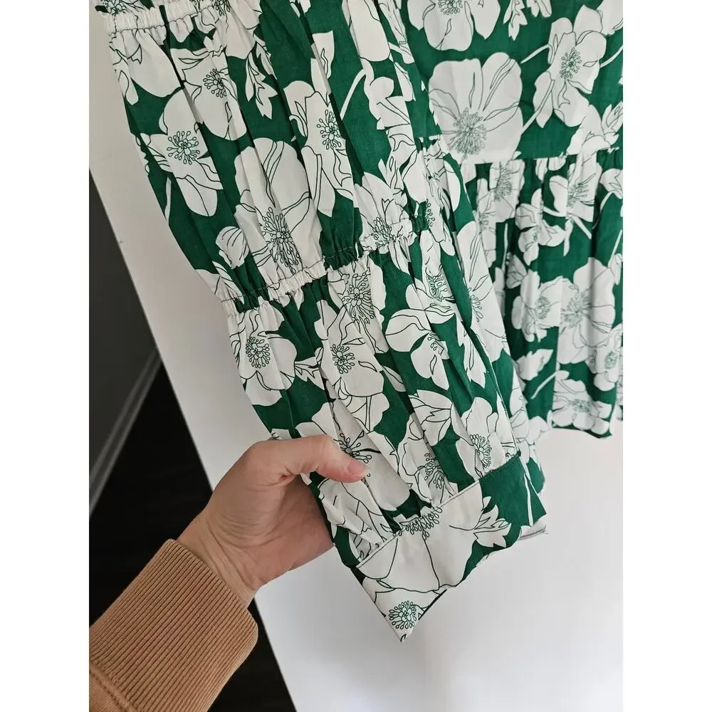 Tuckernuck Hyacinth House Green Floral Clemons Blouse NWT Size X-Small